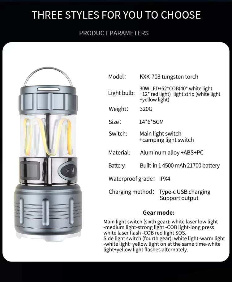 XICHAO 3-in-1 Camping light / flashlight