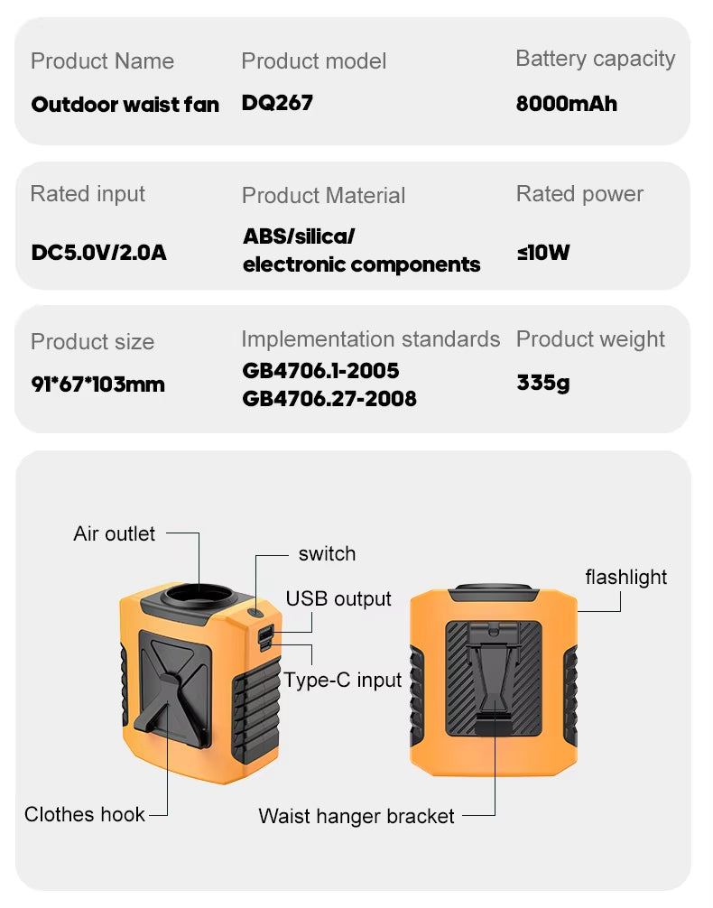 XICHAO 3-in-1 waist-hanging fan